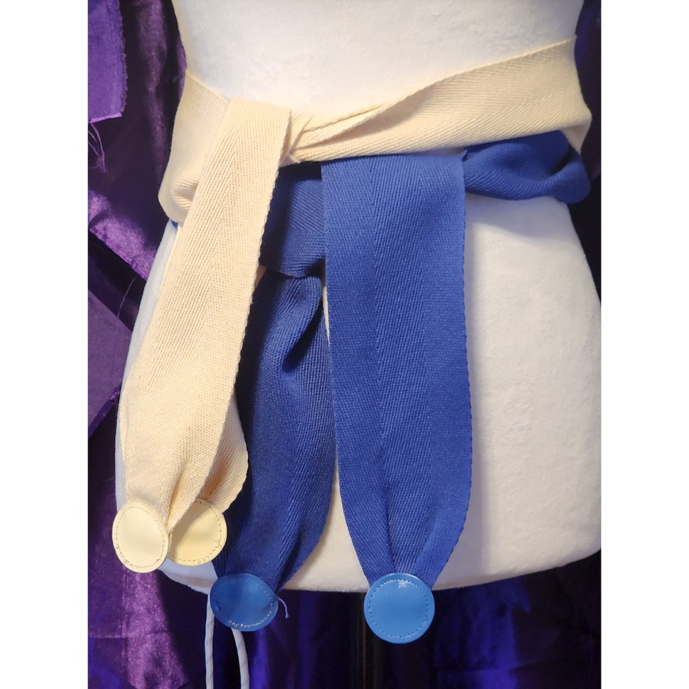 Set of 2 Herringbone Twill Obi Wrap Belts Cream Royal Blue Waist Sashes Size M